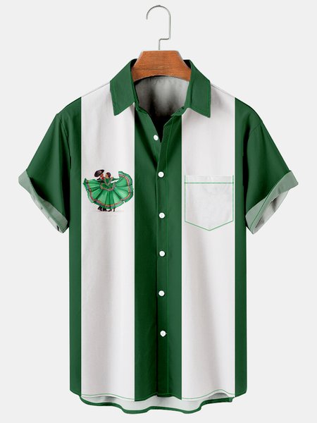 

Men's Printed Casual Short Sleeve Hawaiian Shirt, Green, Men's Floral shirt