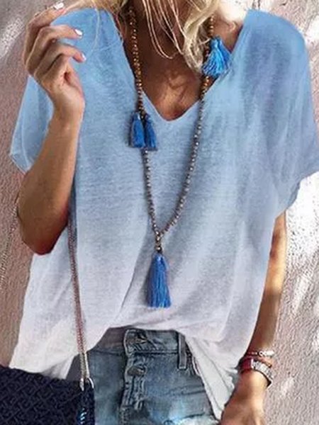 

V Neck Vacation Ombre Short Sleeve T-Shirt, Multicolor, Tees & T-shirts