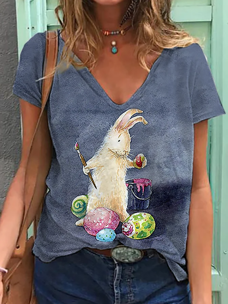 

Plus size Easter Bunny Egg Printed Short Sleeve T-Shirt, Blue, T-Shirts