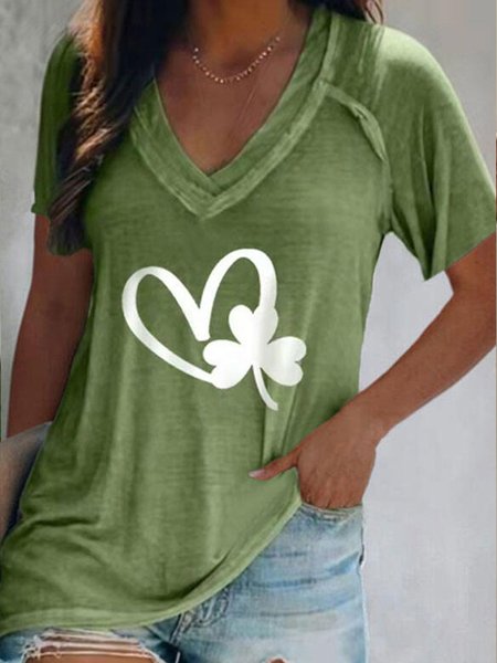 

Heart Casual Short Sleeve T-Shirt, Green, T-Shirts