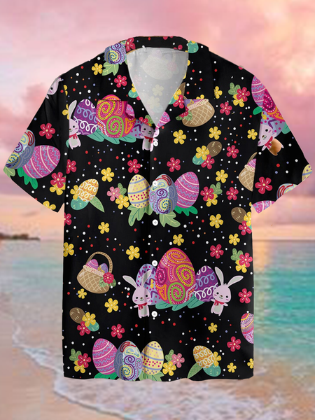 

Holiday Casual National Holiday Elements Easter & Animal Print Hawaiian Print Shirt Top, Multicolor, Men's Floral shirt