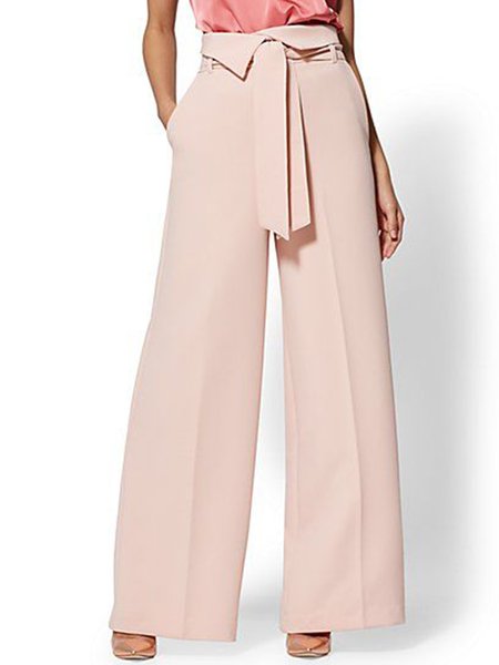 

Plain Regular Fit Wide Leg Elegsnt Work Pants, Pink, Wide Leg Pants