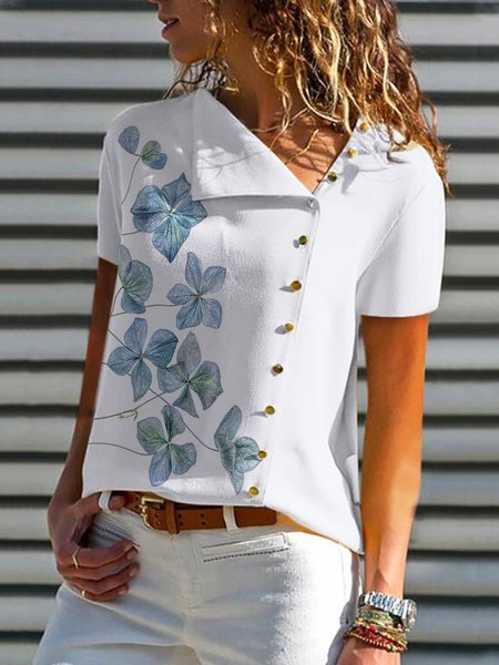 

Buttoned Loosen Casual Short Sleeve Tops, White, Blouses & Shirts