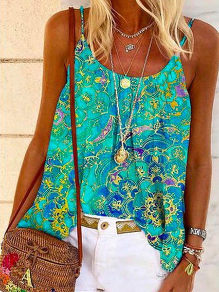 

Loosen Tribal Woven Tank, Blue, Tank Top