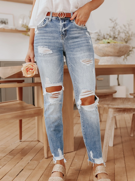 

Ripped Casual Denim Jeans, Blue, Jeans