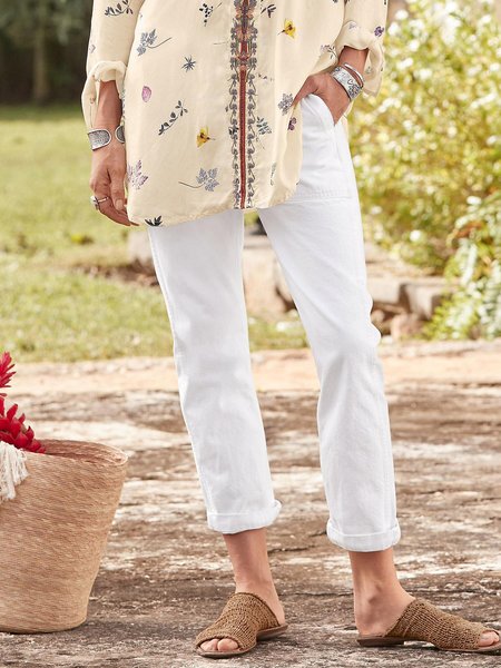

Plain Regular Fit Pants, White, Jeans