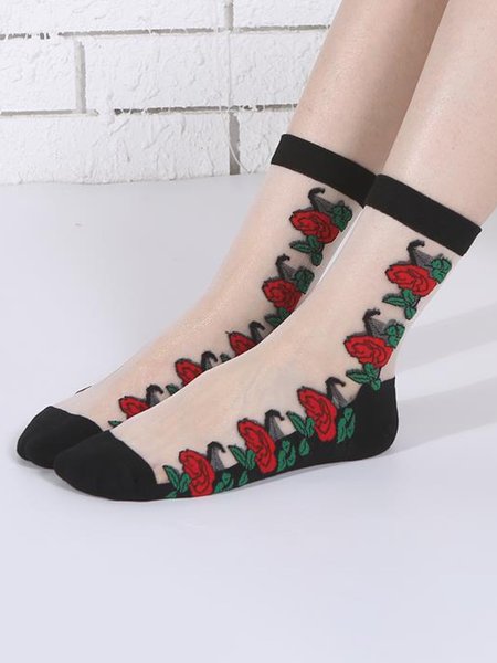 

Crystal Silk Floral Socks, Color8, Socks