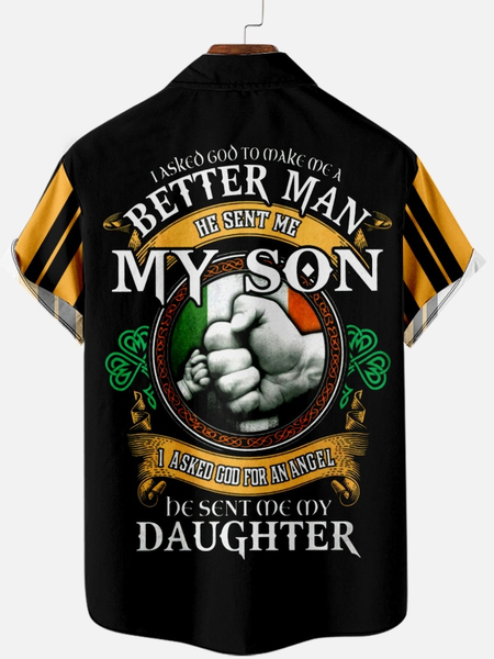 

Proud Father Men's Casual Short Sleeve Striped Shirt, As picture, Shirts