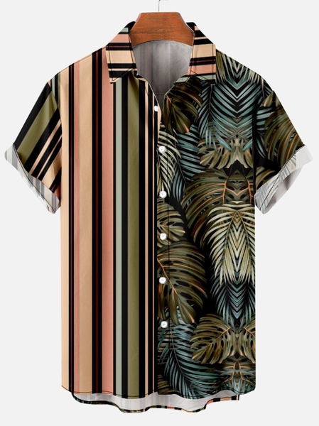 

Men’s Casual Short Sleeve Plants Print Hawaiian Shirt, As picture, Short Sleeves Shirts