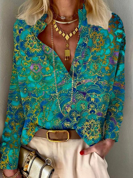 Loosen Stand Collar Casual Long Sleeve Tops, As picture, Tops
