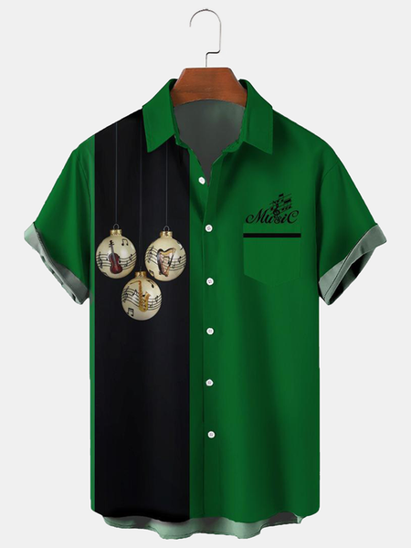 

Vacation Leisure Music Element Musical Note Pattern Hawaiian Style Printed Shirt Top, Green, Shirts ＆ Blouse