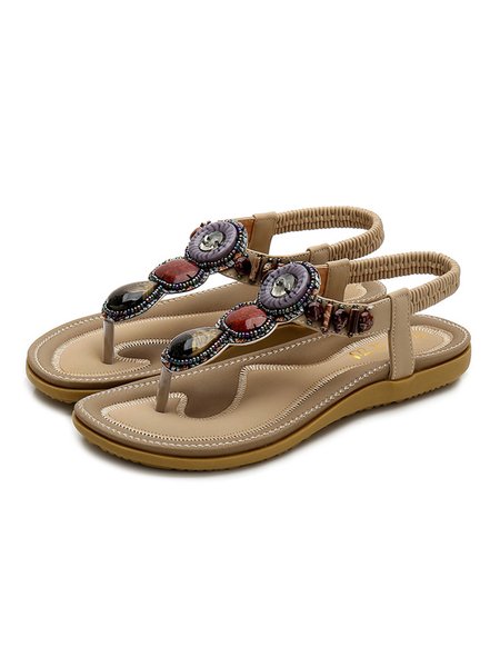 

Beaded Glass Bohemian Thong Sandals, Apricot, Sandals