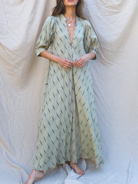 

Daily Vacation Henley Half sleeve Woven Dress, Green, Maxi Dresses