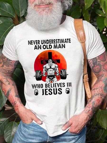 

Never Underestimate An Old Man Who Believes In Jesus T-Shirt, White, T-shirts