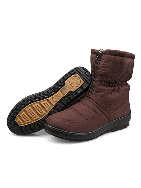 

Simple Ruched Waterproof And Windproof Plus Velvet Warm Short Ankle Boots, Brown, Boots