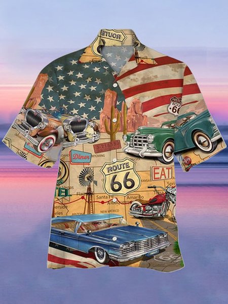 

Short Sleeve Car Shirt Collar Shirts, As picture, Men's shirts