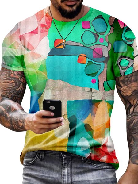

Men's Oil Painting Color Short Sleeve T-Shirt, Multicolor, Men's t-shirts