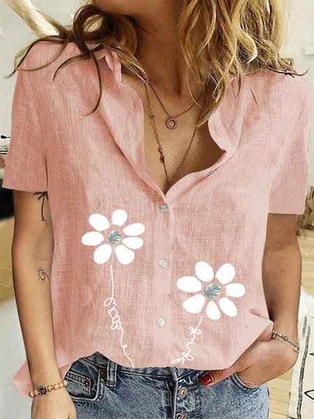 

Floral Short Sleeve Plus Size Casual Shirts, Pink, Blouses & Shirts