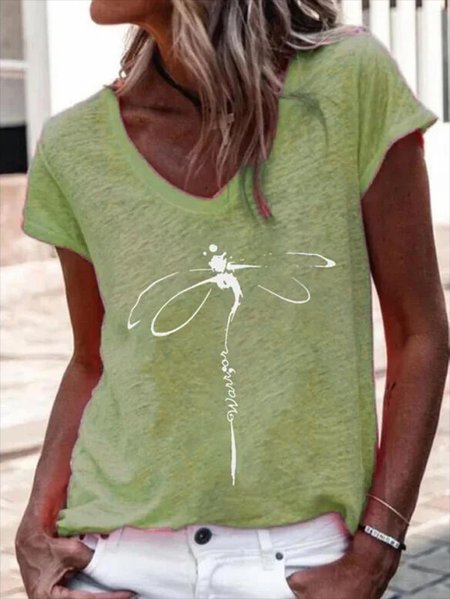 

Dragonfly Casual V Neck Short Sleeve T-Shirt, Green, T-Shirts