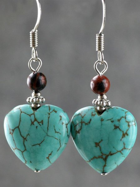 

JFN Vintage Heart Turquoise Earrings, As picture, Earrings