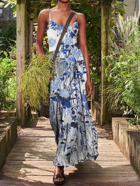 

Spaghetti Abstract Printed Sleeveless Woven Dresses, Blue, Dresses
