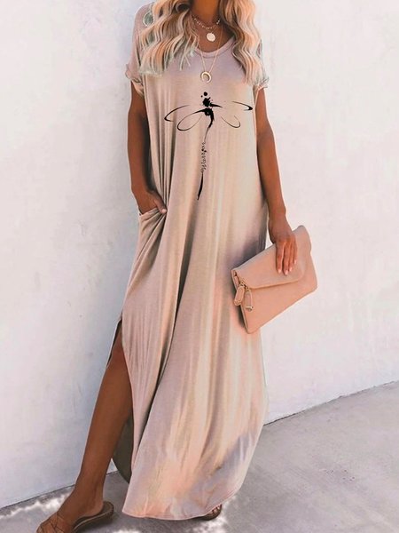 

Loosen Casual Short Sleeve Knit Dress, As picture, Maxi Dresses