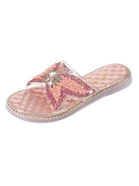 

Rhinestone Beaded Butterfly Resort Slippers, Pink, Sandals