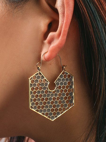 

Antique Alloy Cutout Geometric Earrings, Golden, Earrings