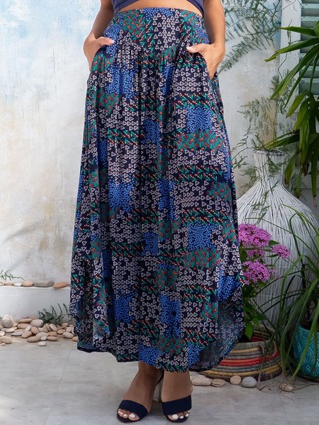 

Casual Loose Floral Skirt, Deep blue, Skirts