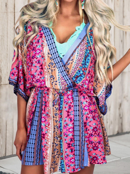 

Vacation Loosen Short Sleeve Knit Dress, Multicolor, Dresses
