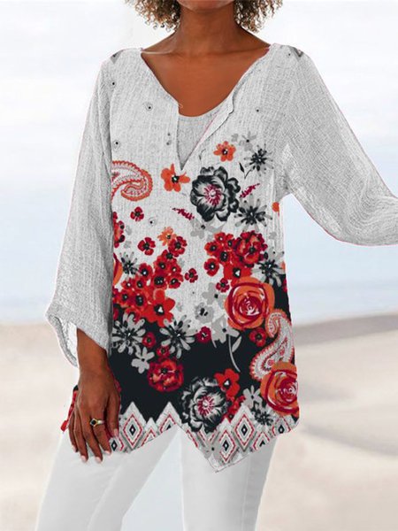 

West Styles/Cows Loosen Long Sleeve Tops, White, Tops