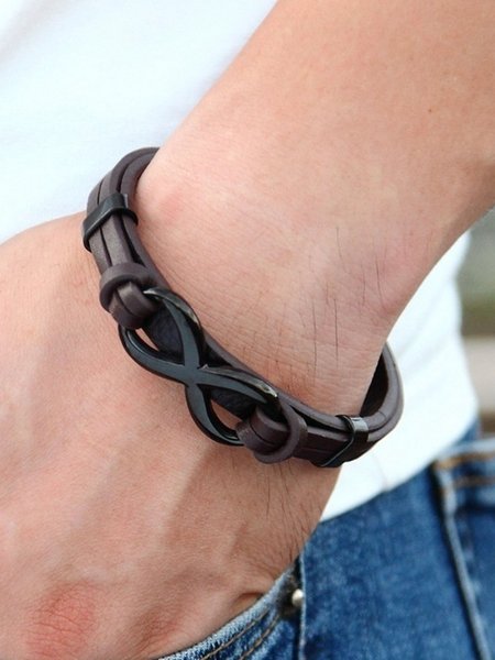 

Men's Stainless Steel Leather Bracelet, Brown, Bracelets