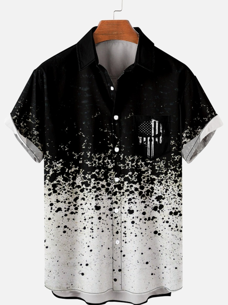 

Men's Casual Skull Gradient Print Short Sleeve Shirt, Black-white, Short Sleeves Shirts