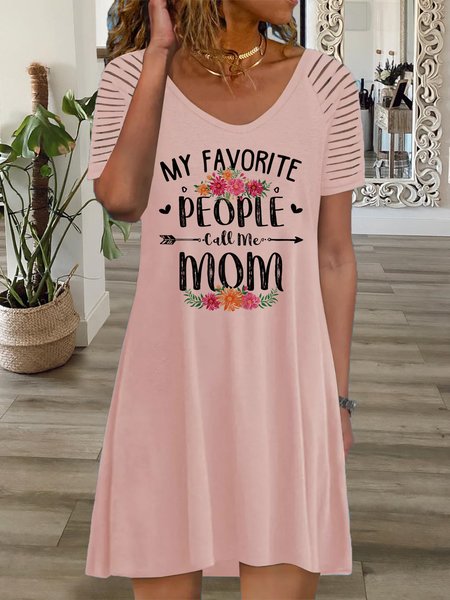 

Letter Print V Neck Casual Vacation Short Sleeve Mini Dress, Pink, Dresses