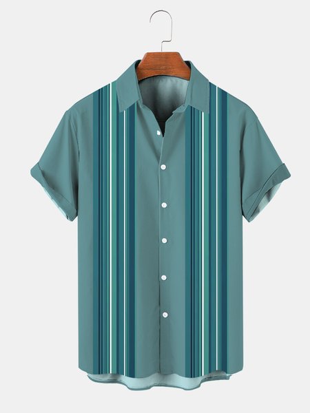 Mens Beach Print Casual Breathable Hawaiian Short Sleeve Shirt, Green, Men's Floral shirt