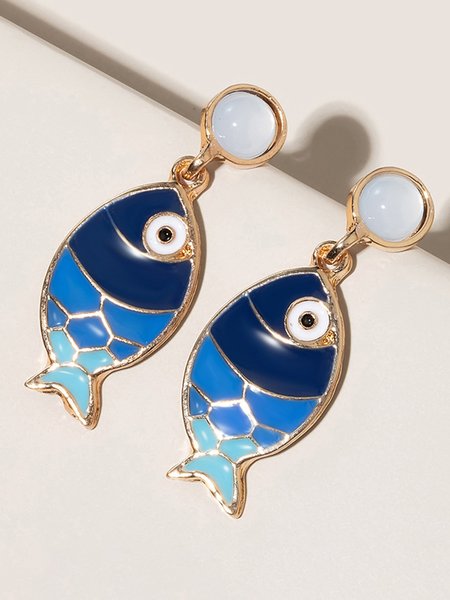 

JFN Alloy Blue Fish Earrings, As picture, Earrings
