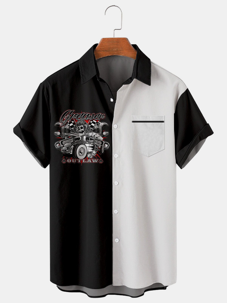 

Casual Style Sports Series Car And Text Elements Lapel Short-Sleeved Shirt Print Top, Black, Men's Floral shirt