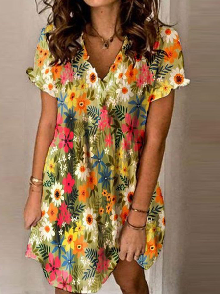 

Floral Cotton Blends Short Sleeve Woven Dress, Yellow, Dresses