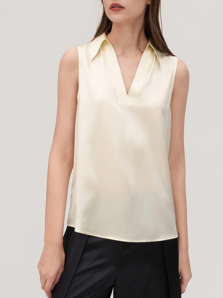 

Satin Shirt Collar Simple Top, Apricot, Tunics