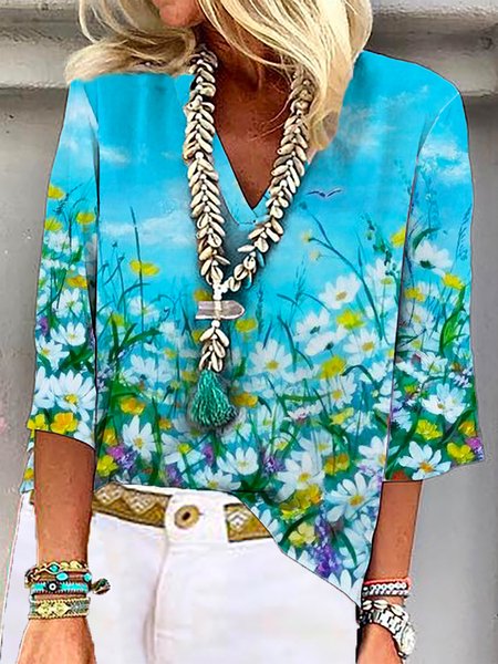 

Loosen Casual Short Sleeve Tops, Blue, Tops
