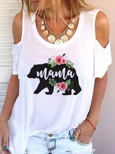 

Letter Floral Animal Crew Neck Casual Short Sleeve Tops, White, Tees & T-shirts