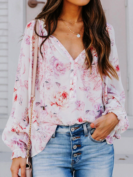 

Casual Frill Sleeve Long Sleeve Tops, Pink, Blouses & Shirts