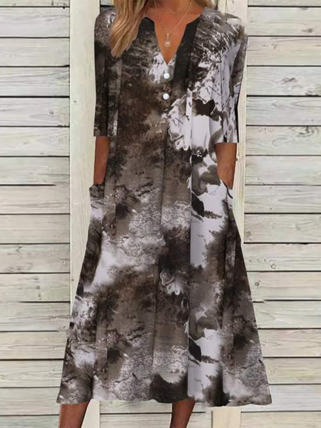 

Vacation Ombre V Neck Abstract Short Sleeve Woven Dress, Multicolor, Dresses