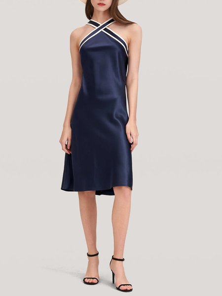 

Vacation Halter Woven Dress, Dark blue, Midi Dresses