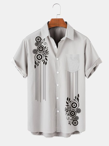 

Men's Beach Print Casual Breathable Hawaiian Short Sleeve Shirt, White, Men's Floral shirt