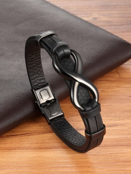 Men's Stainless Steel Leather Bracelet, Black, Men's Accessories
