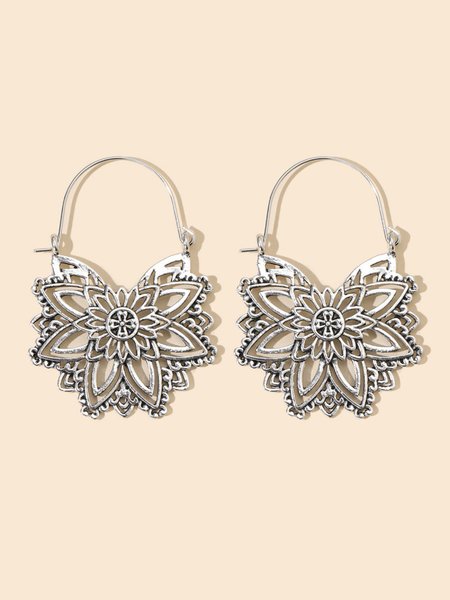 Ethnic Metal Cutout Earrings, Silver, Earrings