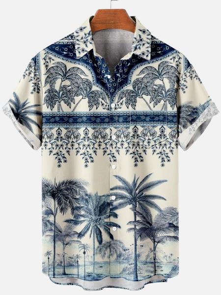 

Hawaii Casual Coconut Tree Short Sleeve Shirt, As picture, Short Sleeves Shirts