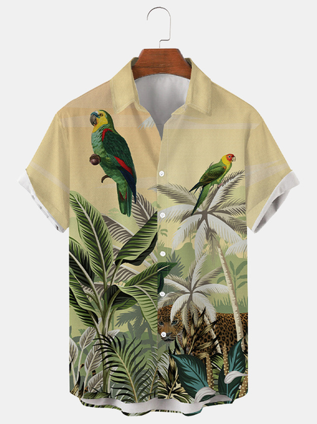 

Vacation Parrots Short Sleeve Shirts, Yellow, Men's Floral shirt
