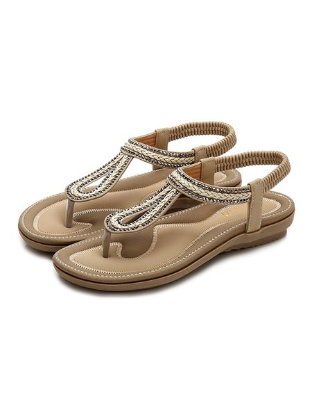 

Braided Rhinestone Cutout Boho Thong Sandals, Apricot, Sandals